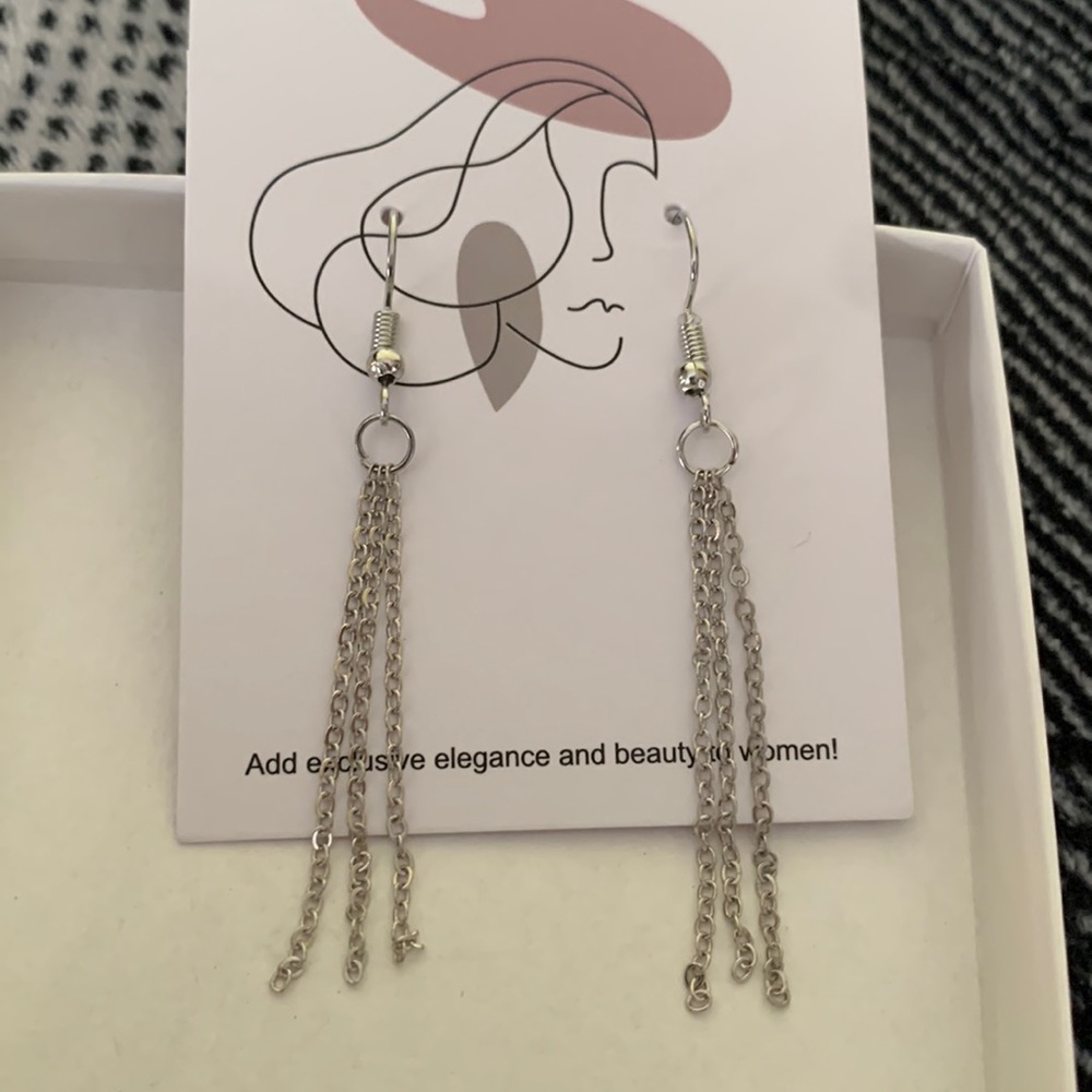 Silver Tone Chain Dangle Earrings